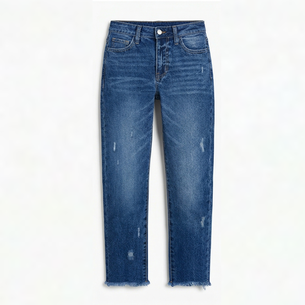 Dames Straight Leg Jeans met Rafeldetail