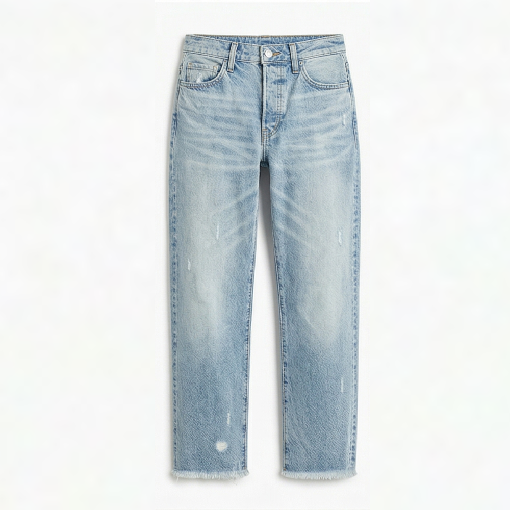 Dames Straight Leg Jeans met Rafeldetail