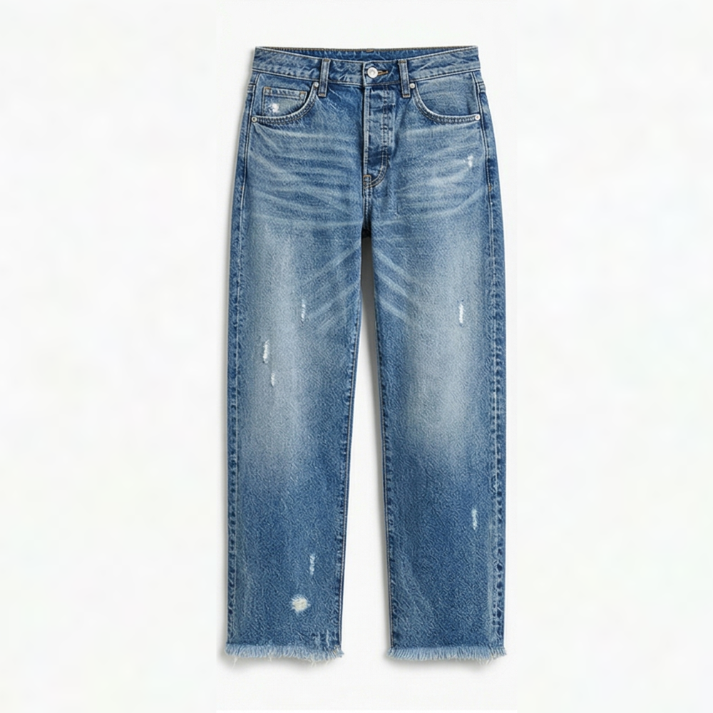 Dames Straight Leg Jeans met Rafeldetail