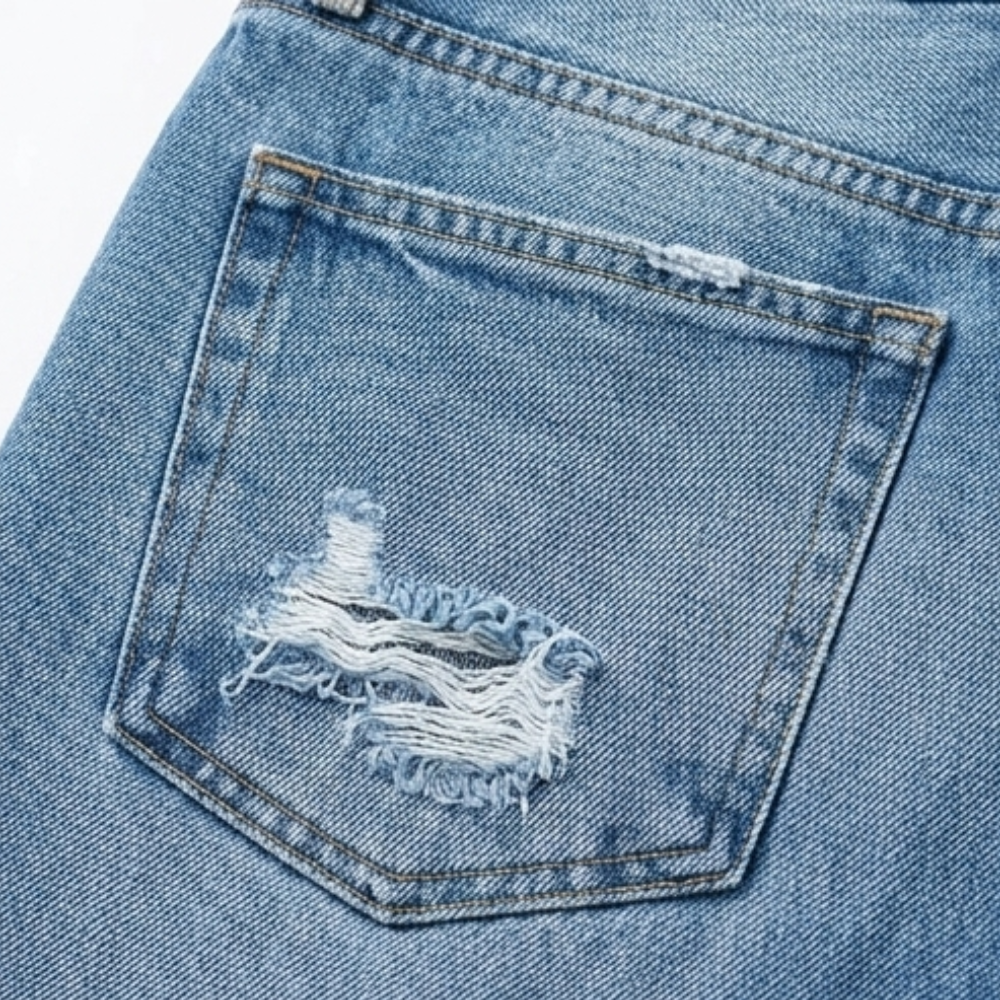 Dames Straight Leg Jeans met Rafeldetail