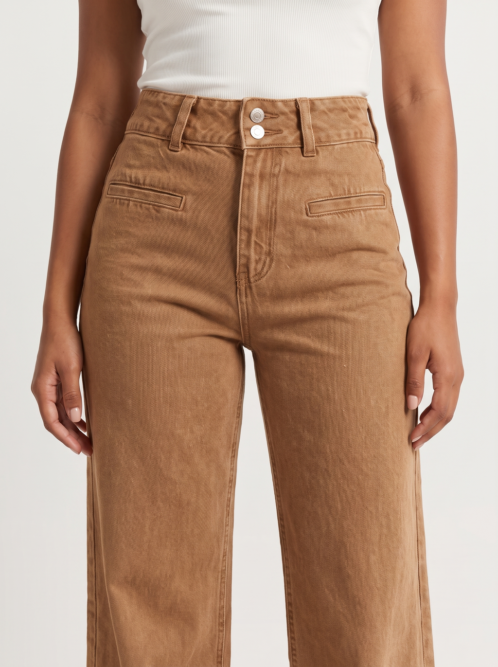 Dames High-Waist Jeans met Wijde Pijpen en Dubbele Knoopsluiting