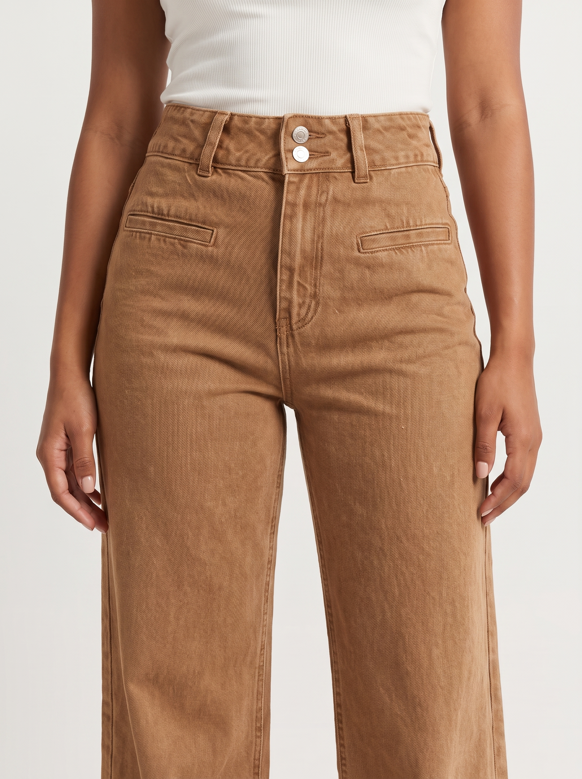 Dames High-Waist Jeans met Wijde Pijpen en Dubbele Knoopsluiting