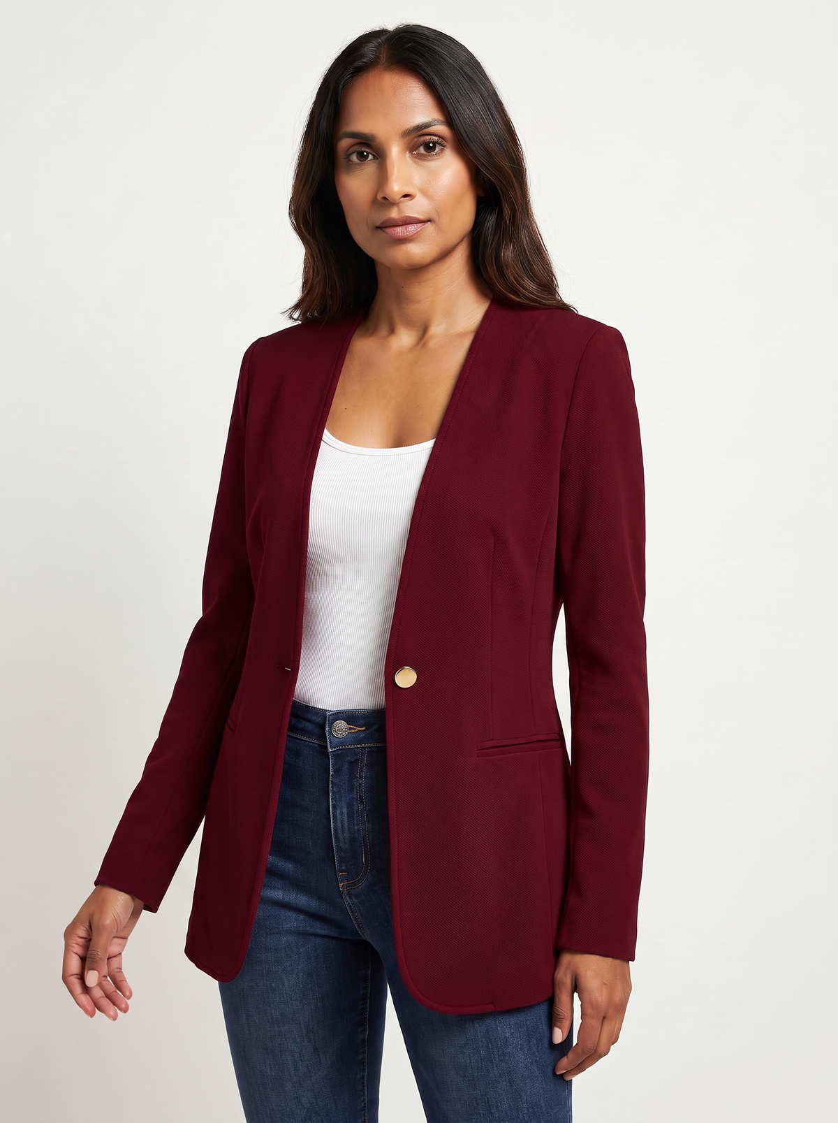 Dames A-Lijn Blazer met V-Hals en Knoopsluiting