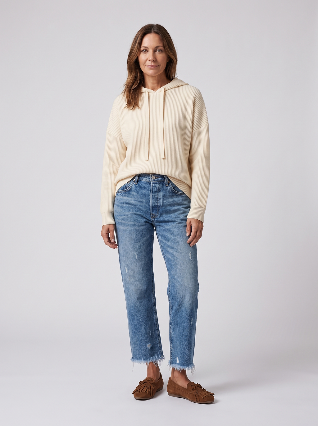 Dames Straight Leg Jeans met Rafeldetail