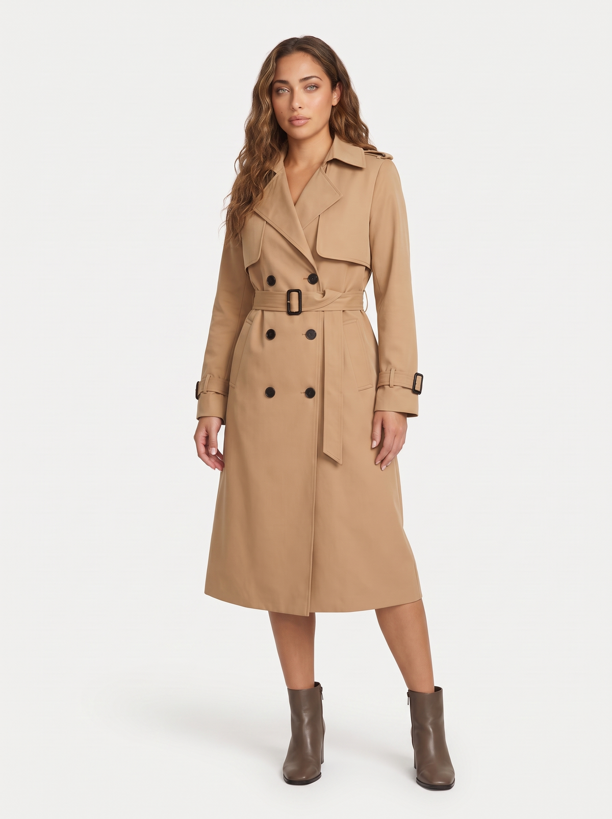 Dames Lange Trenchcoat met Dubbele Knoopsluiting