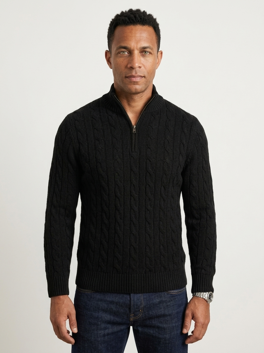 Kabelgebreide Half-Zip Trui Heren Hoge Kraag