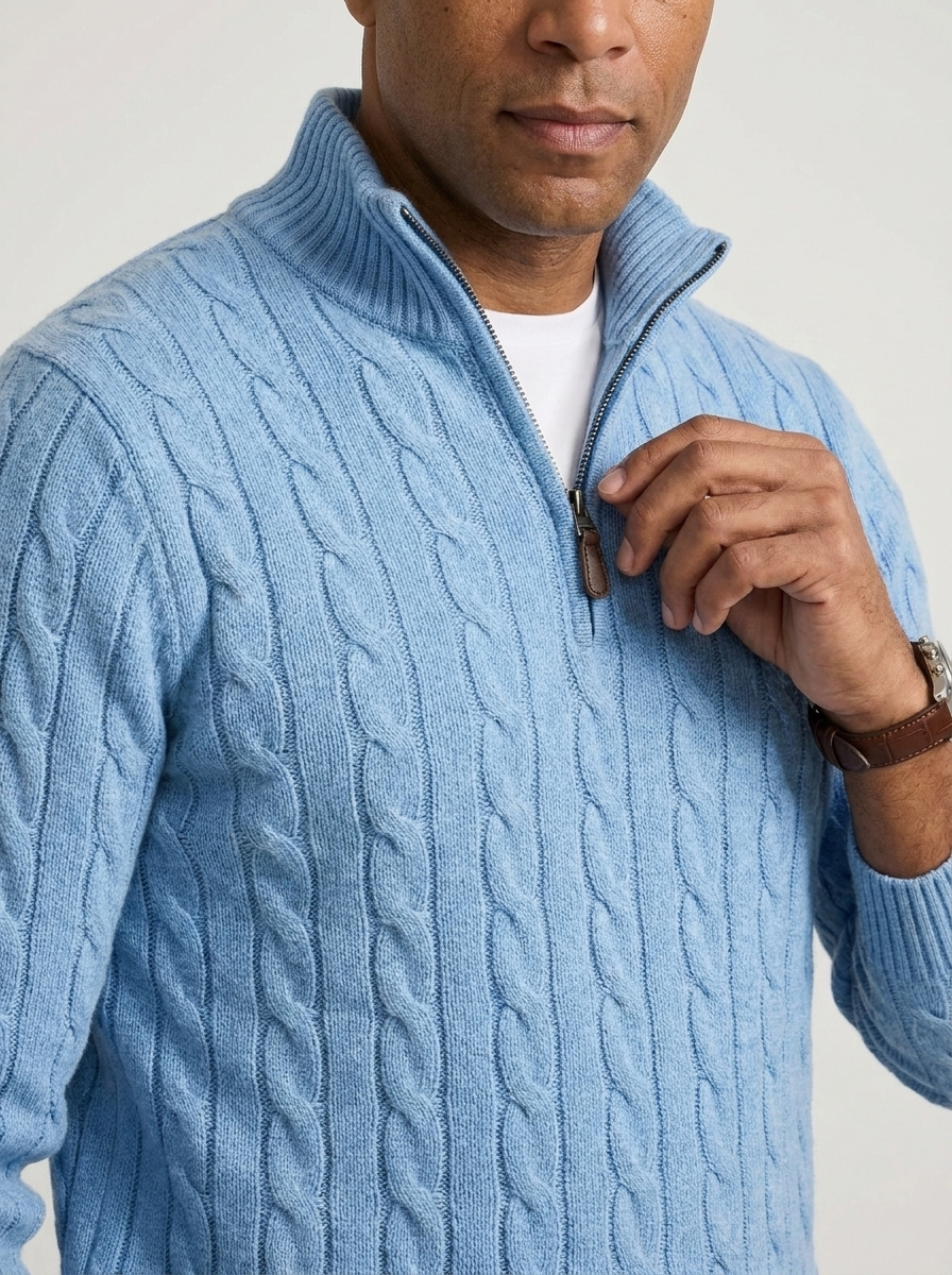 Kabelgebreide Half-Zip Trui Heren Hoge Kraag