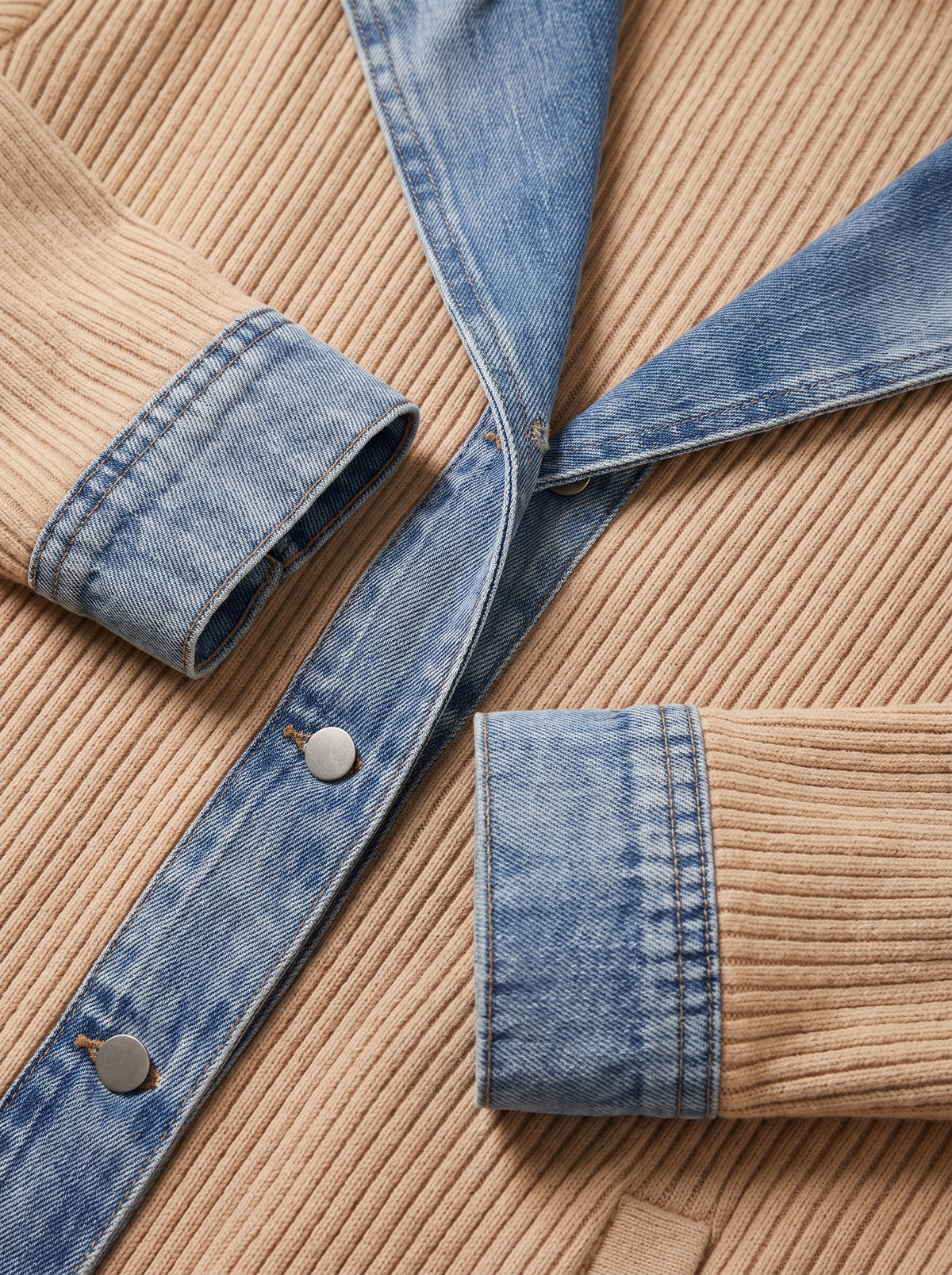 Dames Ribgebreide Blazer met Denim Details