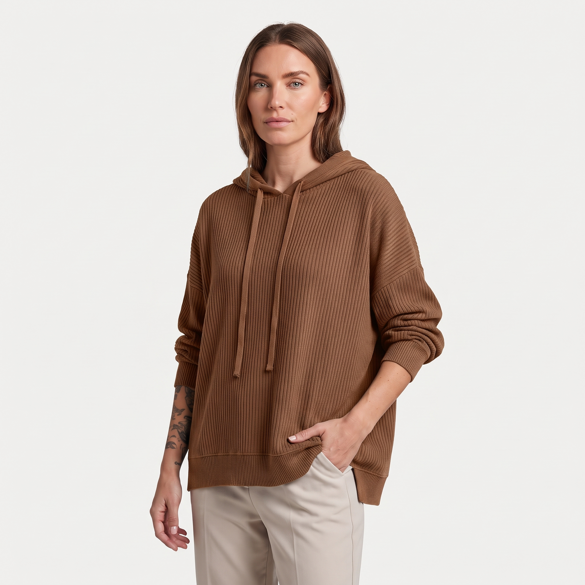 Dames Oversized Gebreide Hoodie met Trekkoord