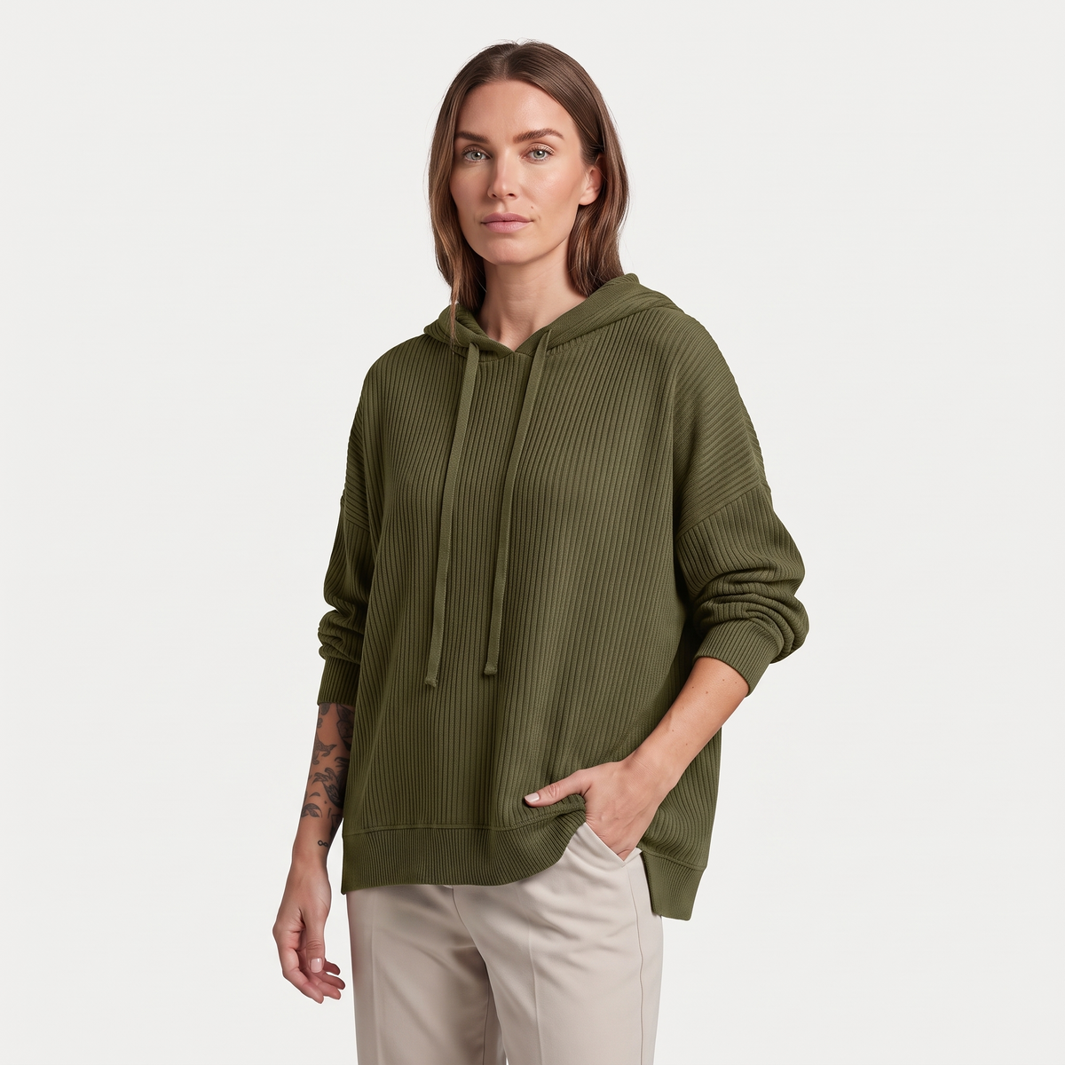 Dames Oversized Gebreide Hoodie met Trekkoord