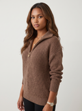 Dames Gebreide Half-Zip Trui met Hoge Kraag