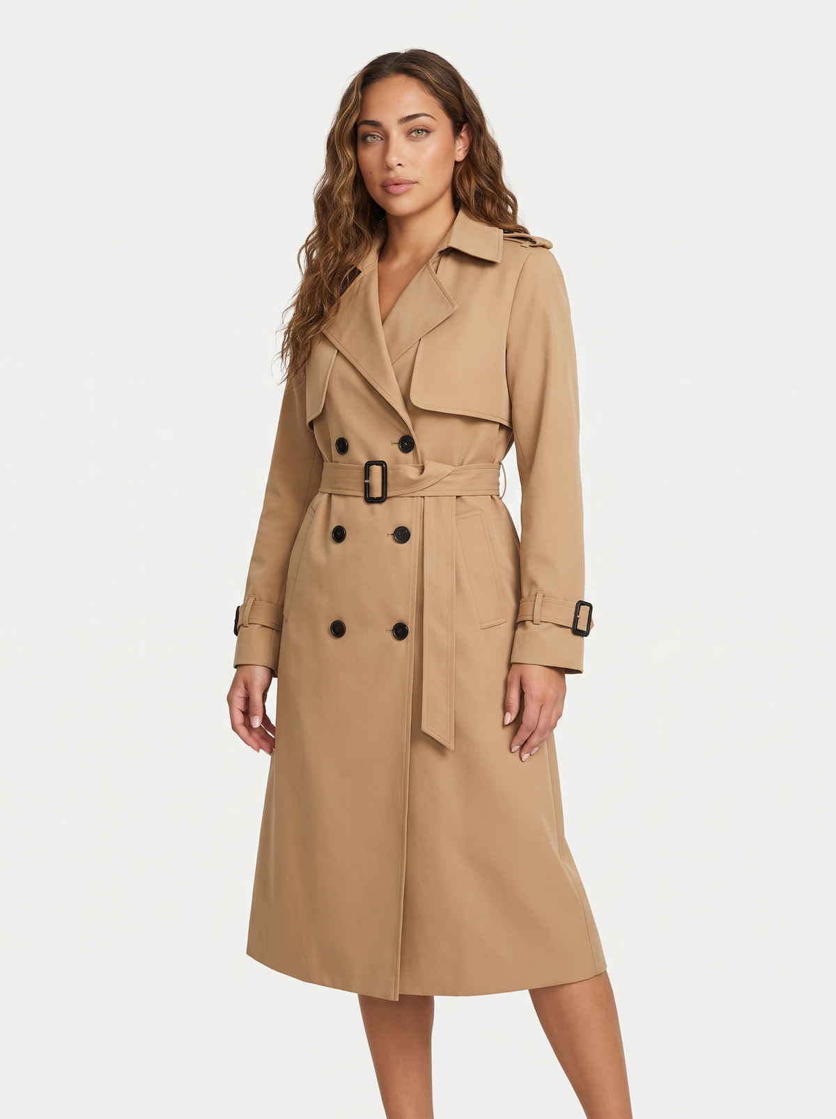Dames Lange Trenchcoat met Dubbele Knoopsluiting