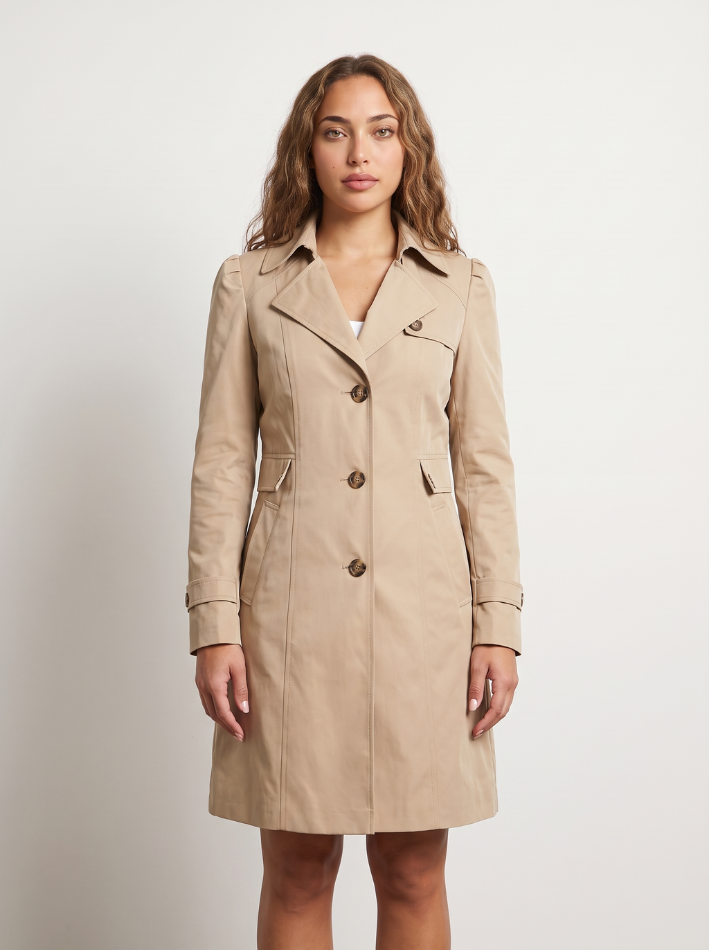 Dames Slim Fit Getailleerde Trenchcoat met Klassieke Reverskraag
