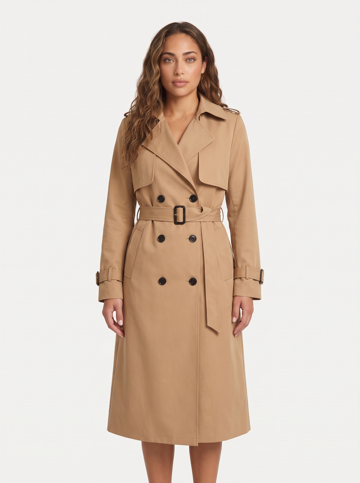 Dames Lange Trenchcoat met Dubbele Knoopsluiting