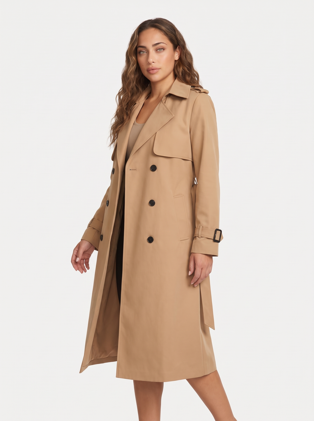 Dames Lange Trenchcoat met Dubbele Knoopsluiting