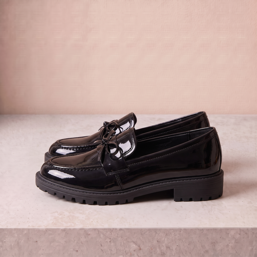 Dames Lakloafers met Strikdetail en Plateauzool